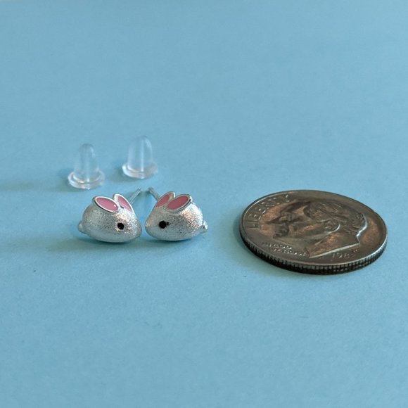 925 Sterling Silver Dainty Bunny Stud Earrings - Picture 4 of 6